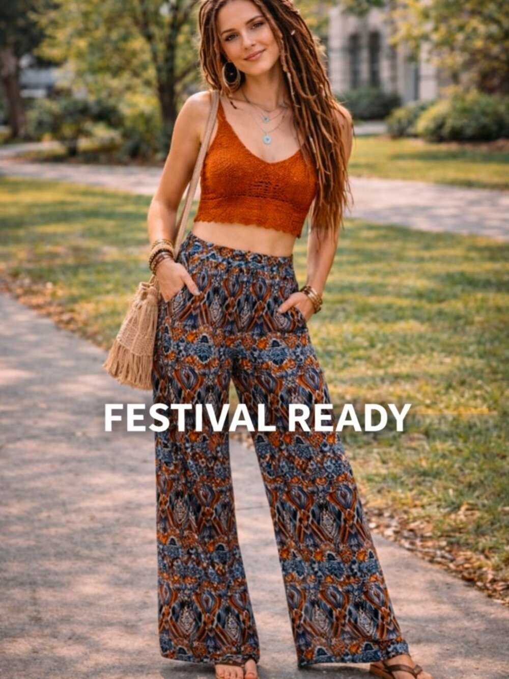 WAYF Boho Wide Leg Palazzo Pants Festival Y2K Hippie Flowy Size S Blue Orange